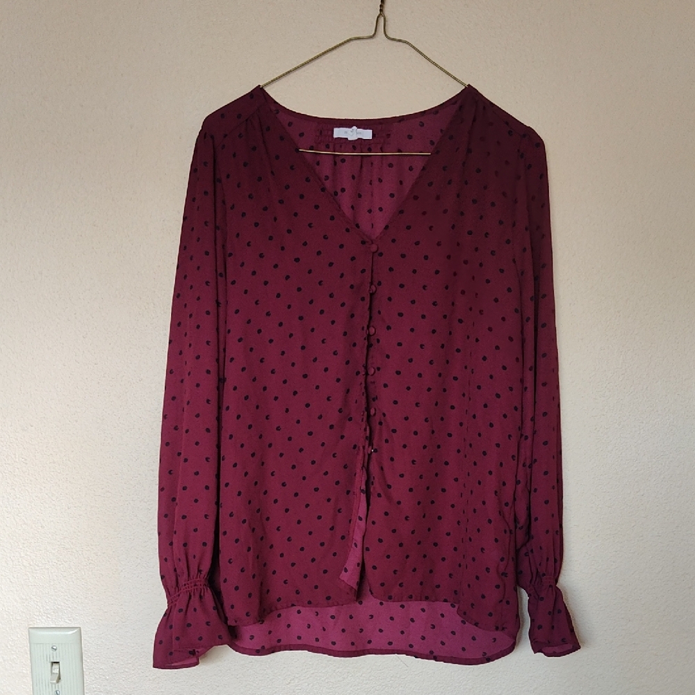 Women's Burgundy Polka Dot Blouse